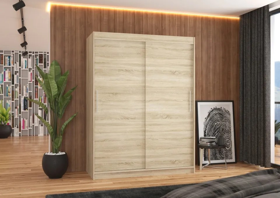 Dulap cu usi glisante 150x215 cm, Denver, ADRK Furniture (Culoare: Alb)