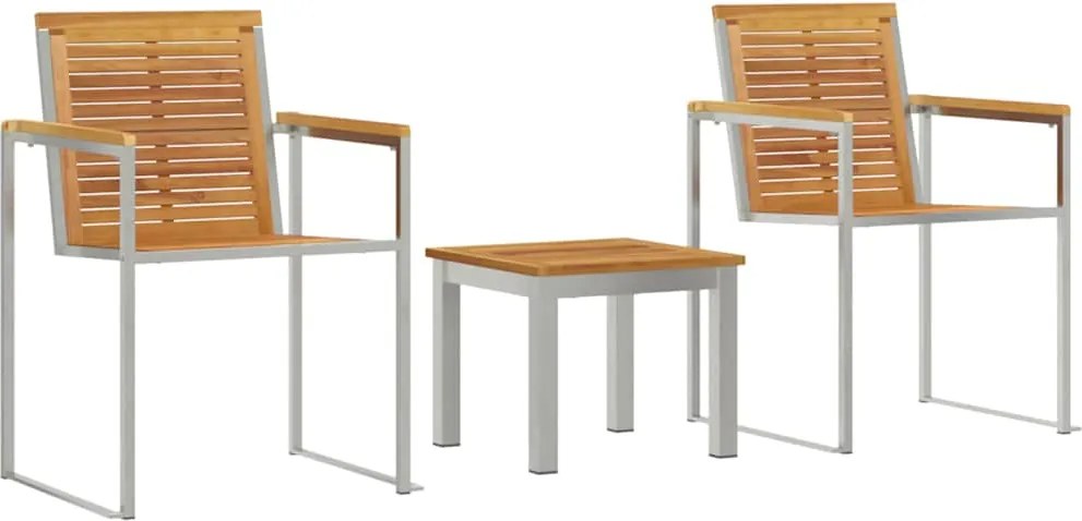 vidaXL Șezlong 3 pcs Maro Lemn solid de tec