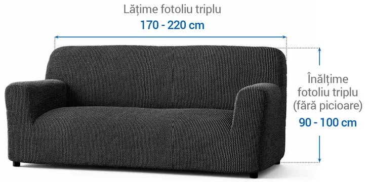 Huse bielastice COSTINA antracit fotoliu triplu (l. 170 - 220 cm)