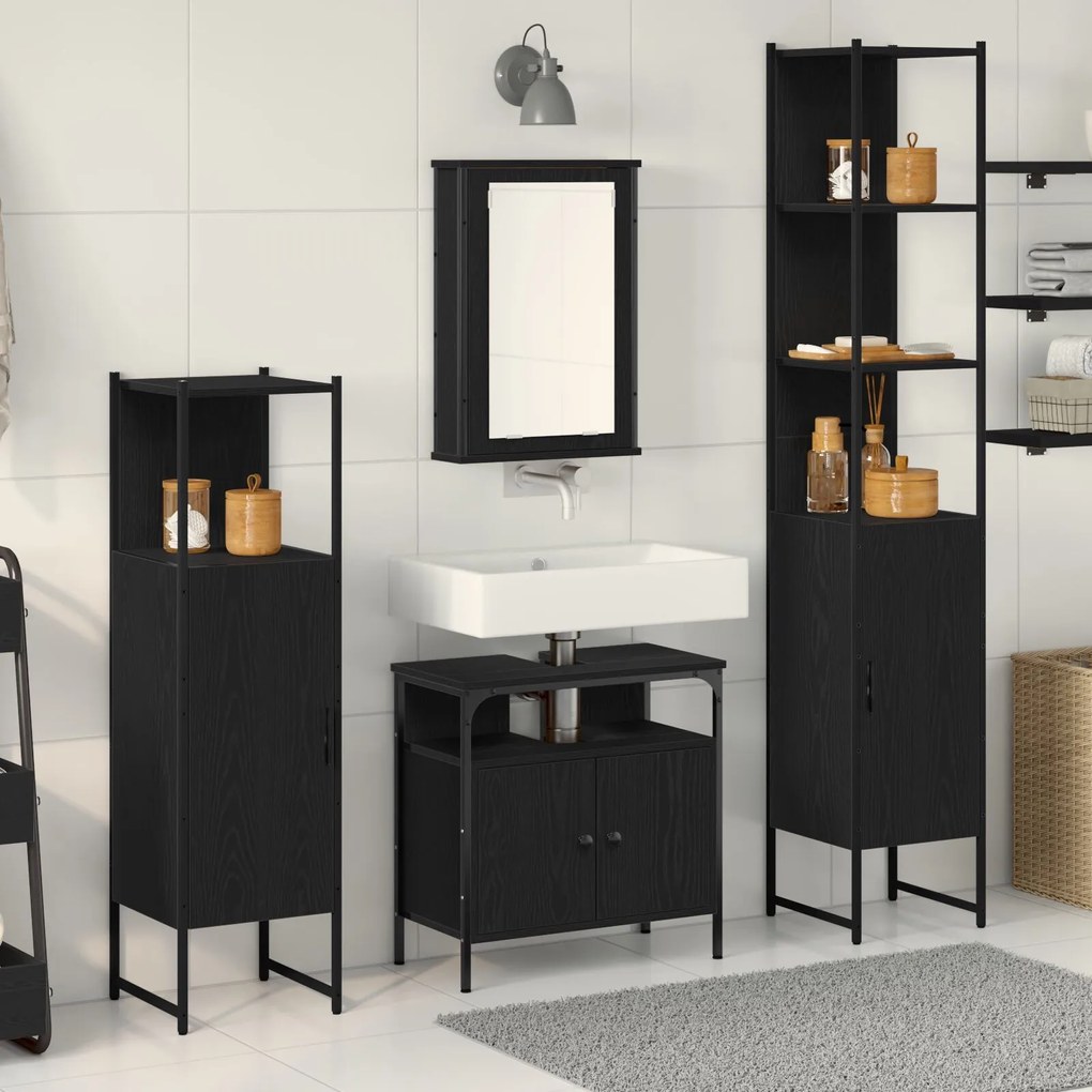 vidaXL Set de baie din 4 piese din lemn prelucrat, stejar negru