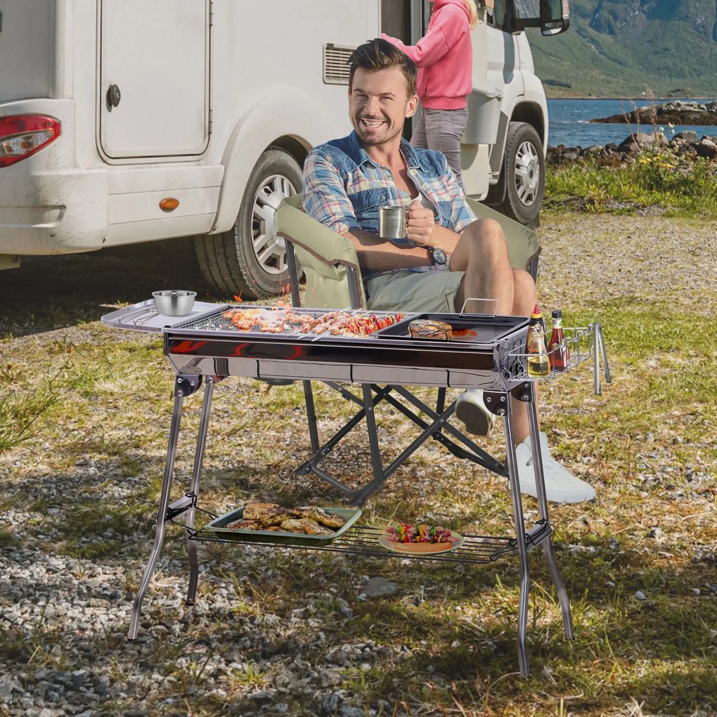 Outsunny Barbecue pe Carbune Pliabil Portabil in Otel 104x33x70cm