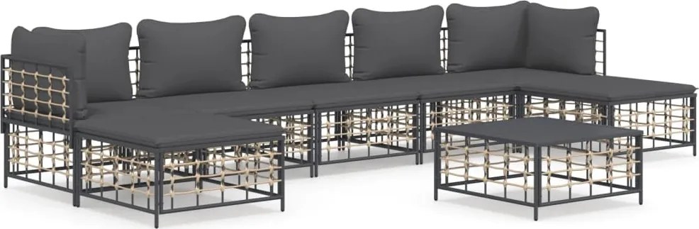 vidaXL Set mobilier de grădină cu perne, 8 piese, antracit, poliratan