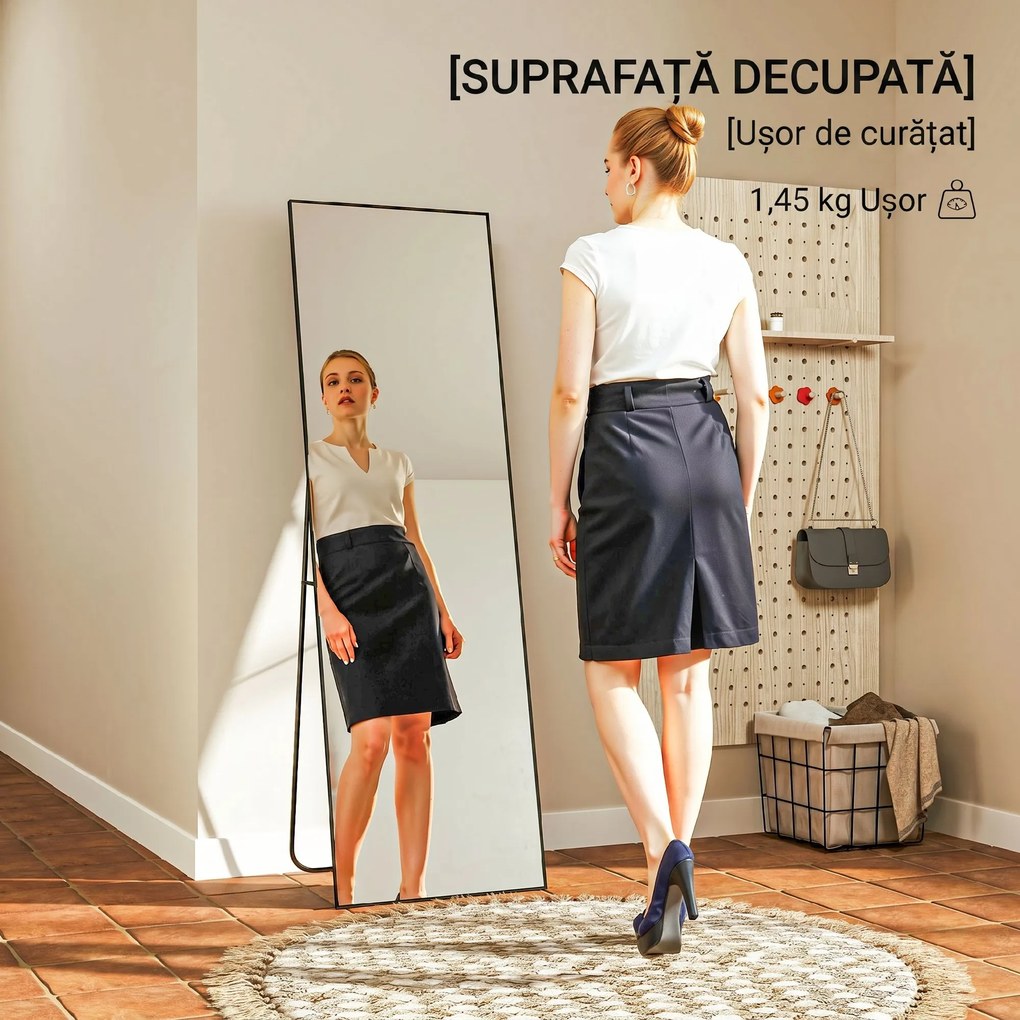 HOMCOM Oglindă Înaltă de Podea sau Perete pentru Dormitor și Cameră de zi, 40x4x150 cm, Negru | Aosom Romania