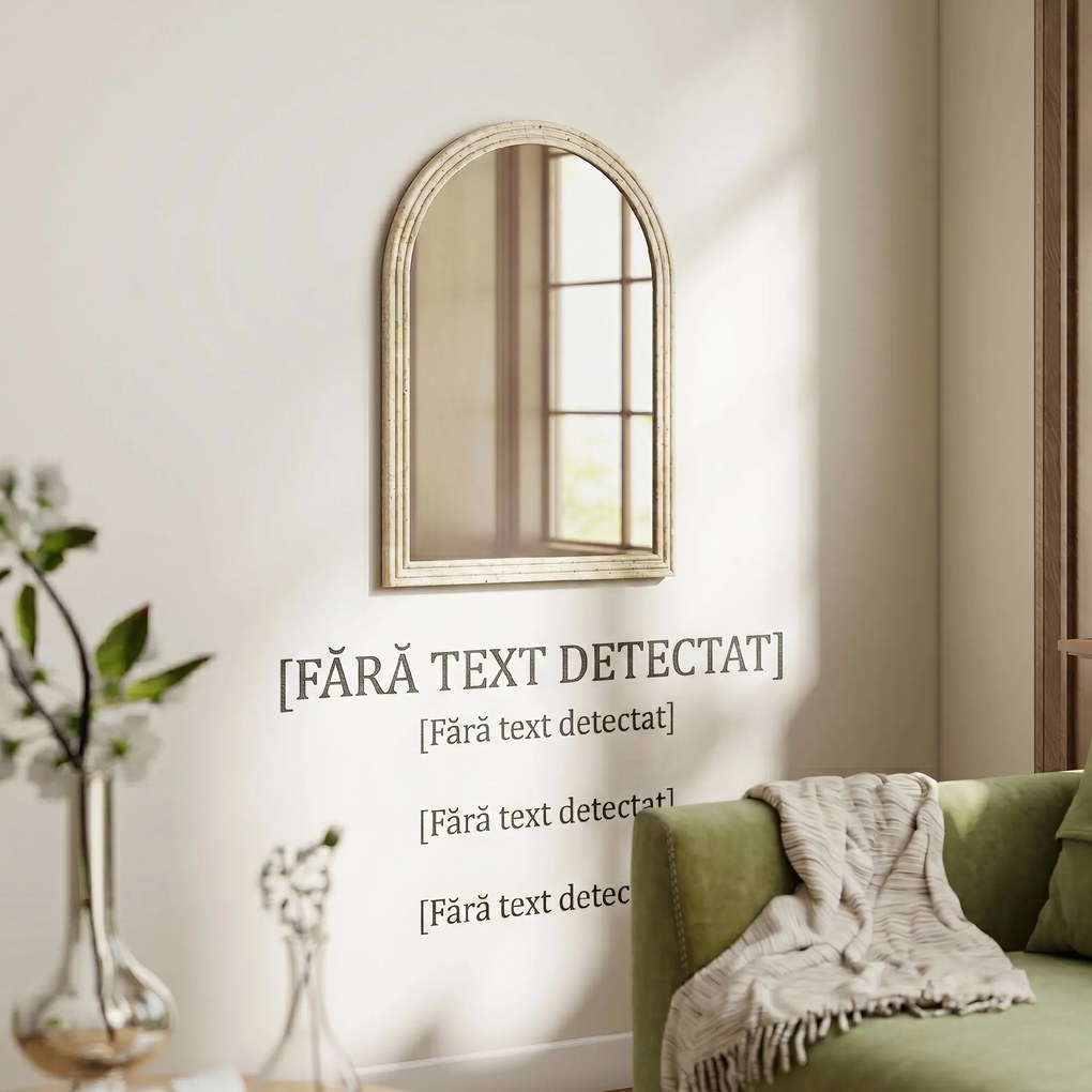 HOMCOM Oglindă de Perete în Arc cu Margine Canelată și Cârlige, Oglindă Modernă din Sticlă și Polistiren, 50x2x70 cm, Bej | Aosom Romania