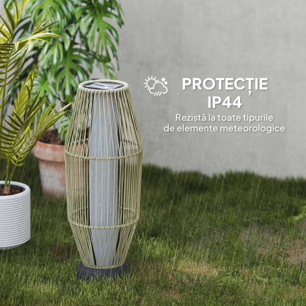 Outsunny Lampă Solară de Grădină cu Iluminare LED din Rattan, Gri | Aosom Romania
