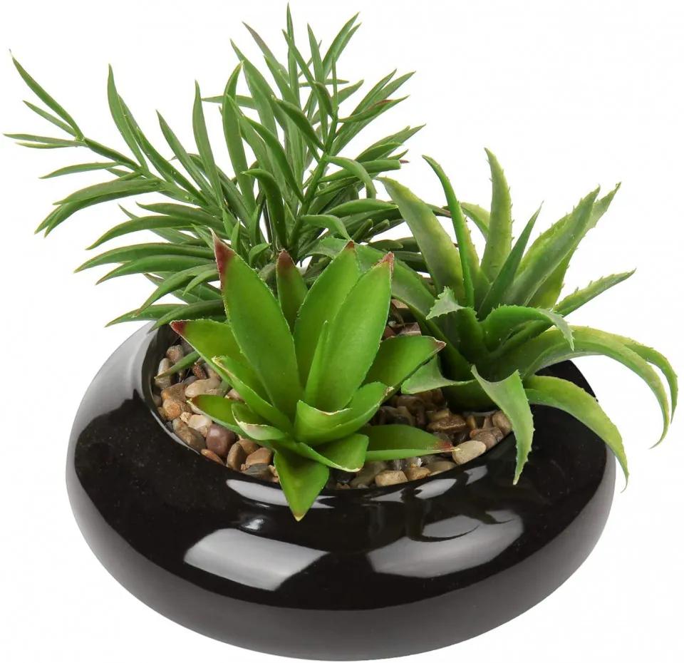 Planta artificiala Briful, ceramica/plastic, verde/negru, 18,5 x 18,5 x 18 cm