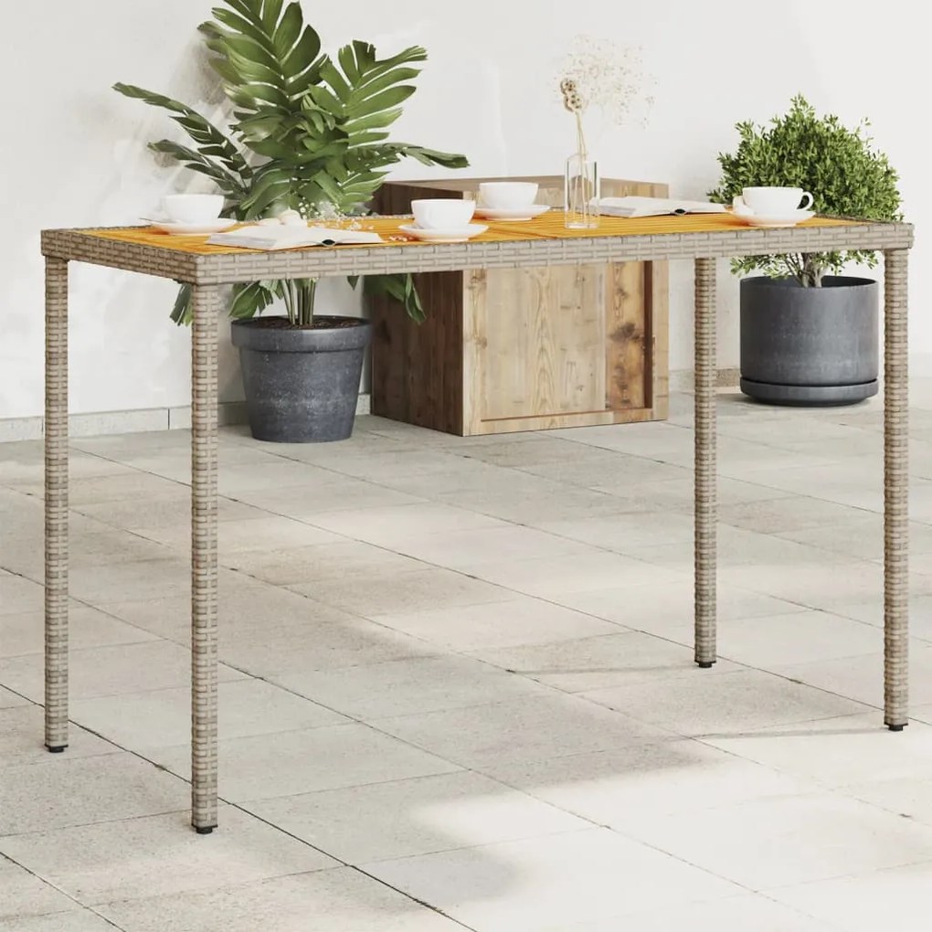 vidaXL Masă de grădină, blat lemn acacia, gri, 115x54x74 cm, poliratan