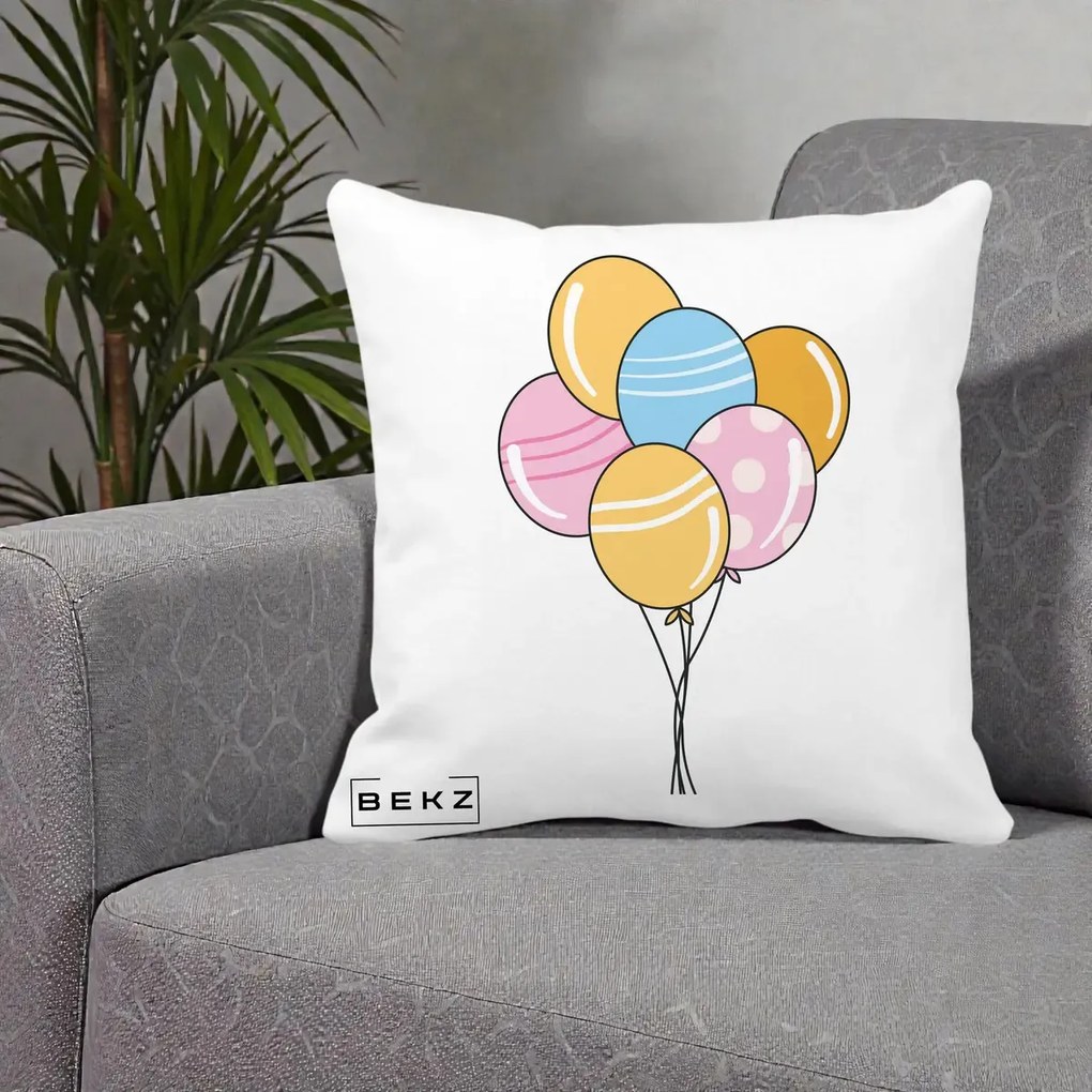 Perna Decorativa Baloane Petrecere, 40x40 cm, Alba Mata, Husa Detasabila, Perna Inclusa, BEKZ®