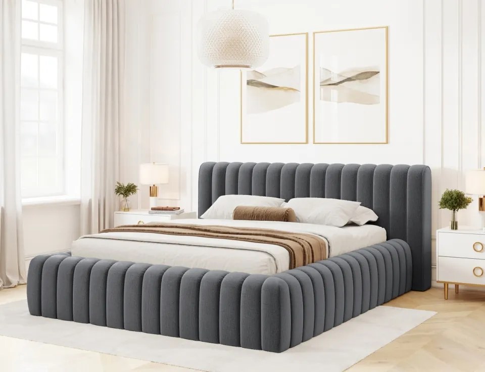 Pat tapitat cu cadru metalic si spatiu pentru depozitare, Carilla, Eltap (Latime: 160 cm, Culoare: Bej / Royal 18)