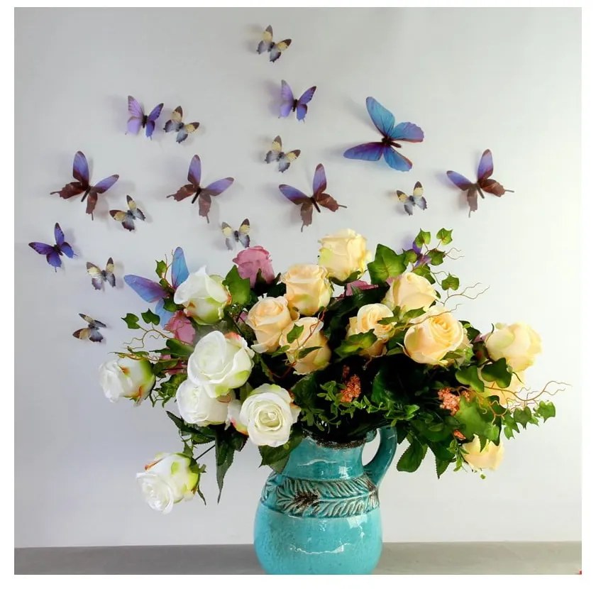 Set 18 autocolante 3D Ambiance Butterflies, albastru