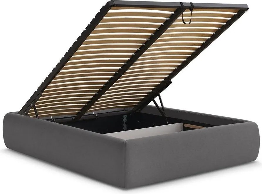 Pat matrimonial gri închis tapițat cu spațiu de depozitare/fără tăblie cu somieră 160x200 cm Inera – Bobochic Paris