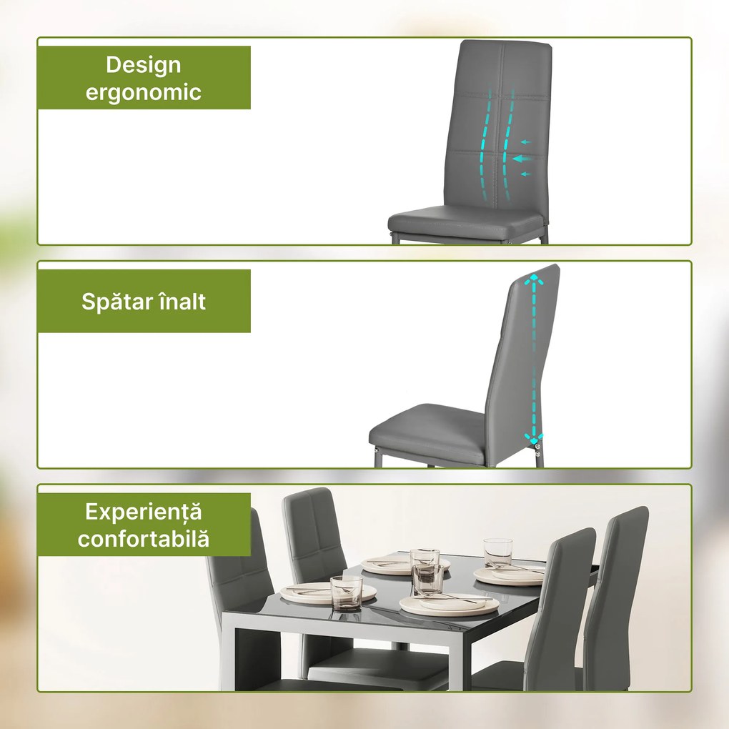 Set Masa Sufragerie cu 4 Scaune Moderne pentru Bucatarie sau Sufragerie, Gri HOMCOM | Aosom Romania