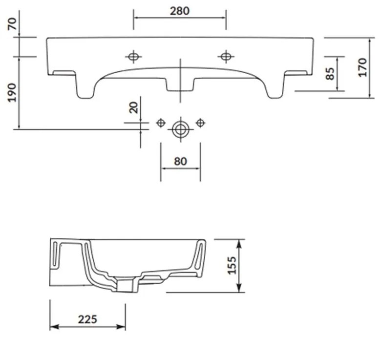 Lavoar baie pe mobilier alb 80 cm, dreptunghiular, Cersanit Virgo 810x465 mm