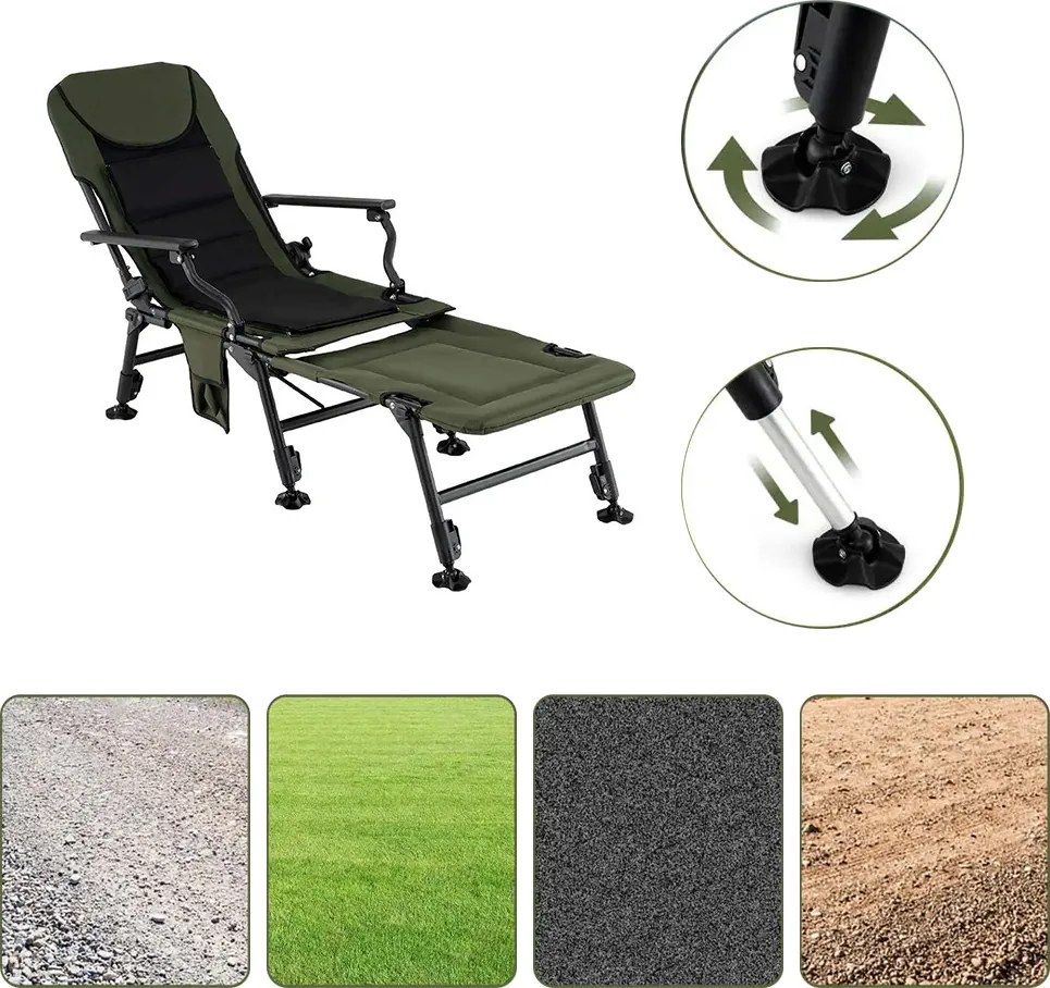 Scaun de pescuit mare cu suport pentru picioare