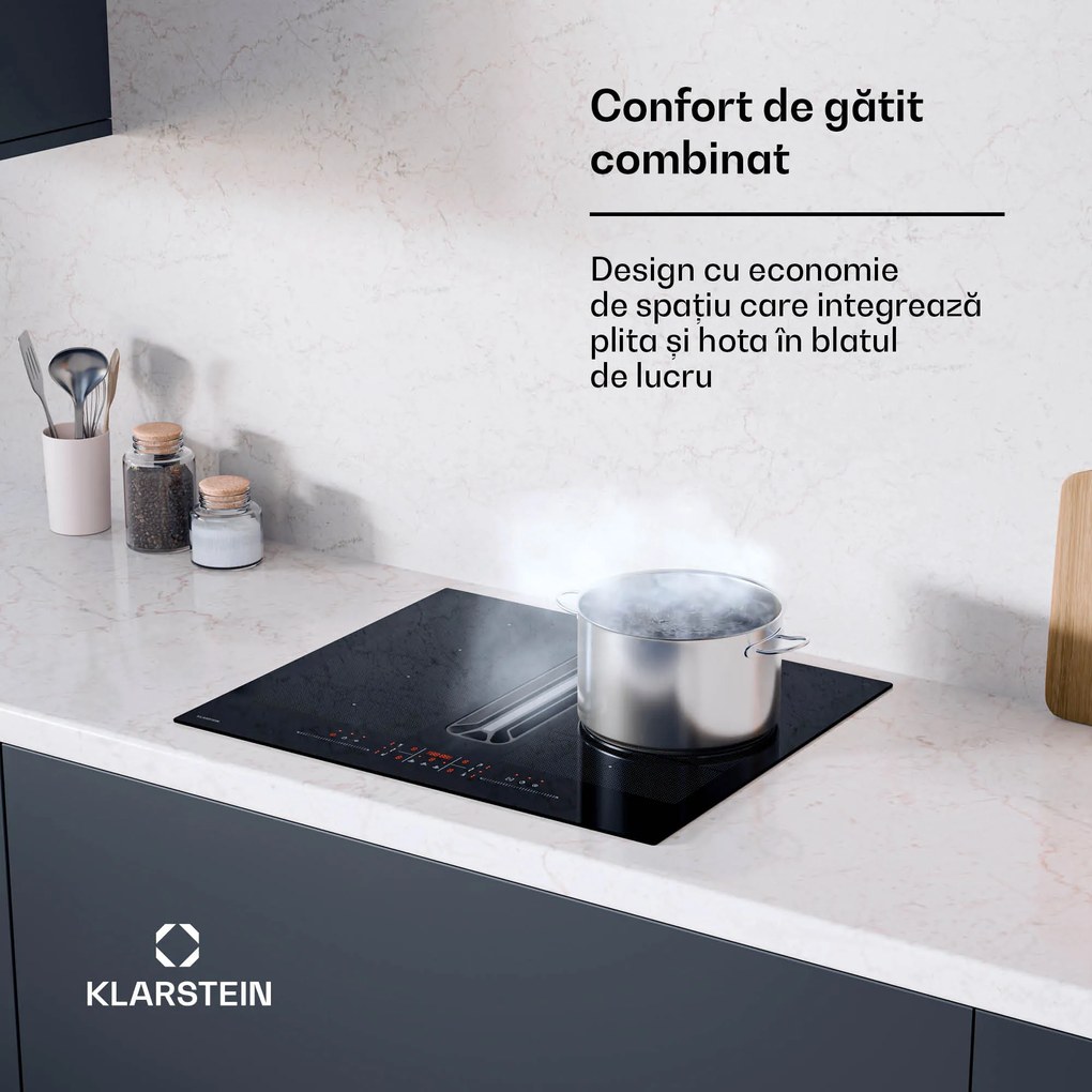 Klarstein Sistem AirJet FlexPro Down Air, plită cu inducție + hotă, zonă flexibilă, funcție Booster