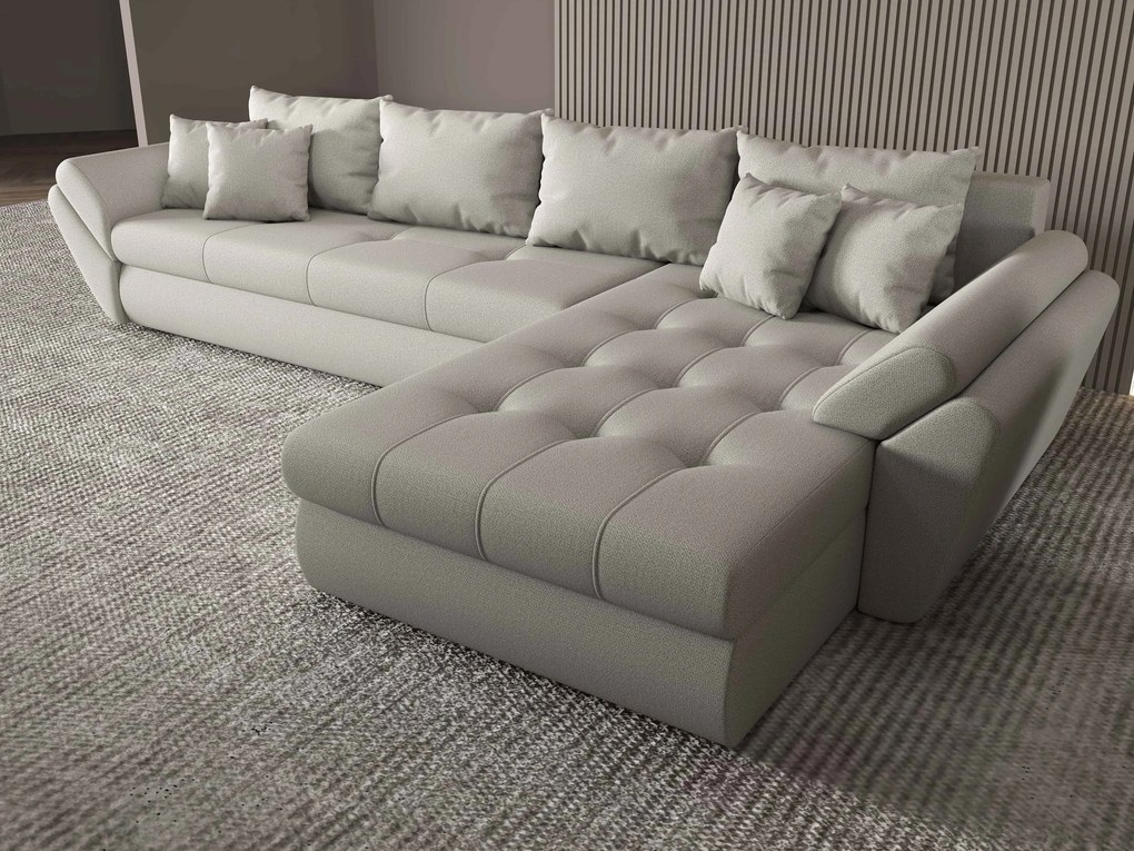 Colțar extensibil dumonde cu ladă de depozitare si sezut confortabil din spuma high-density, Loana XL Enjoy Beige II 335x185 cm