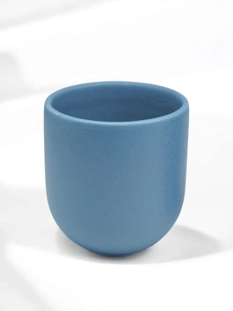 Set 3 Pahare Cafea NOVUM Velaris Blue Moon (Luna Albastra Mat) - 250 ml, 150 ml, 80 ml - Gresie Ceramica Glazurata Manual