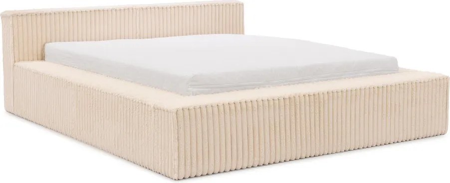 Pat matrimonial bej tapițat cu spațiu de depozitare cu somieră 140x200 cm Cloe – Ropez