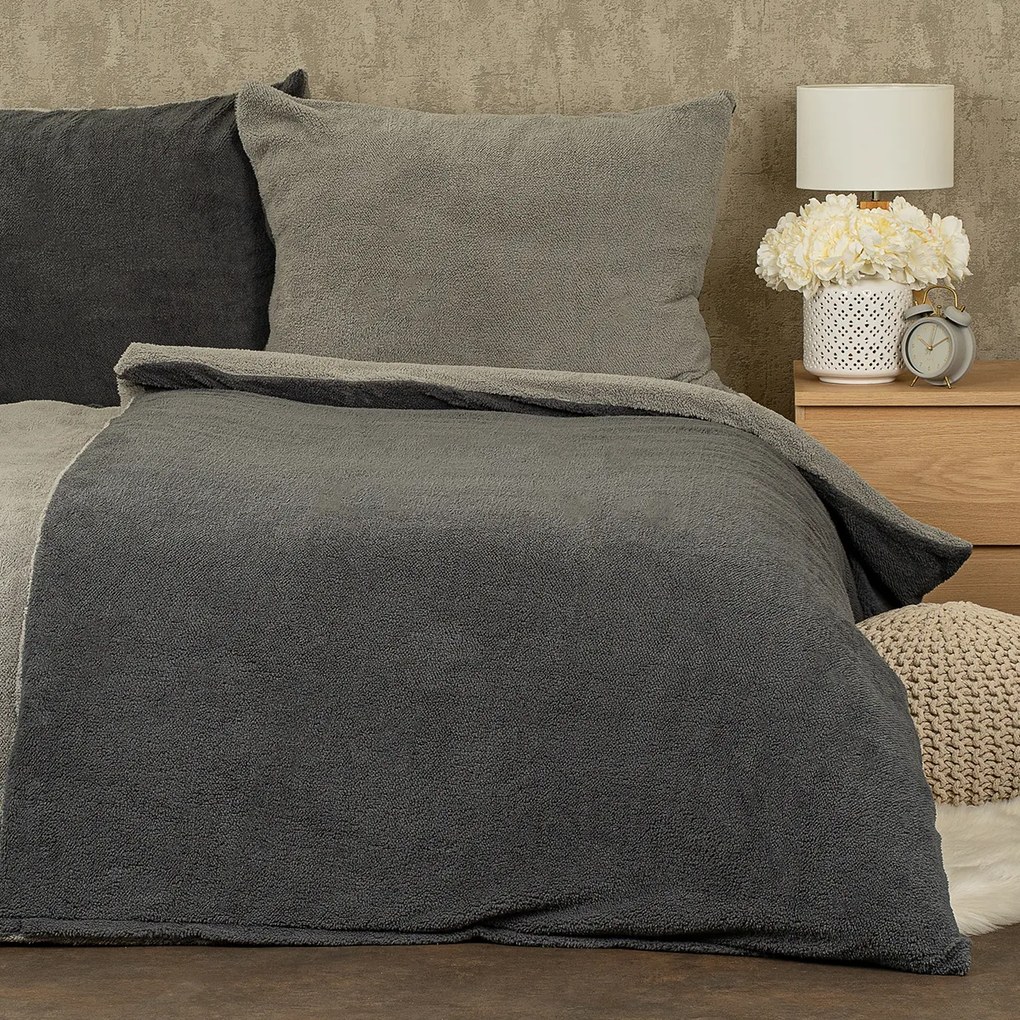 Lenjerie de pat din blăniță 4Home Teddy gri,140 x 200 cm, 70 x 90 cm