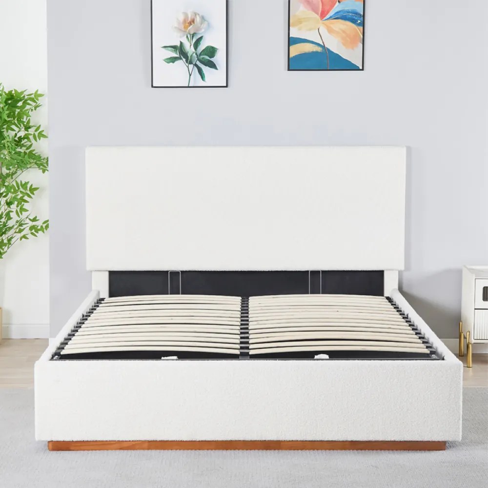 Pat cu somieră si spaţiu de depozitare 160x200, alb, NUVOLA