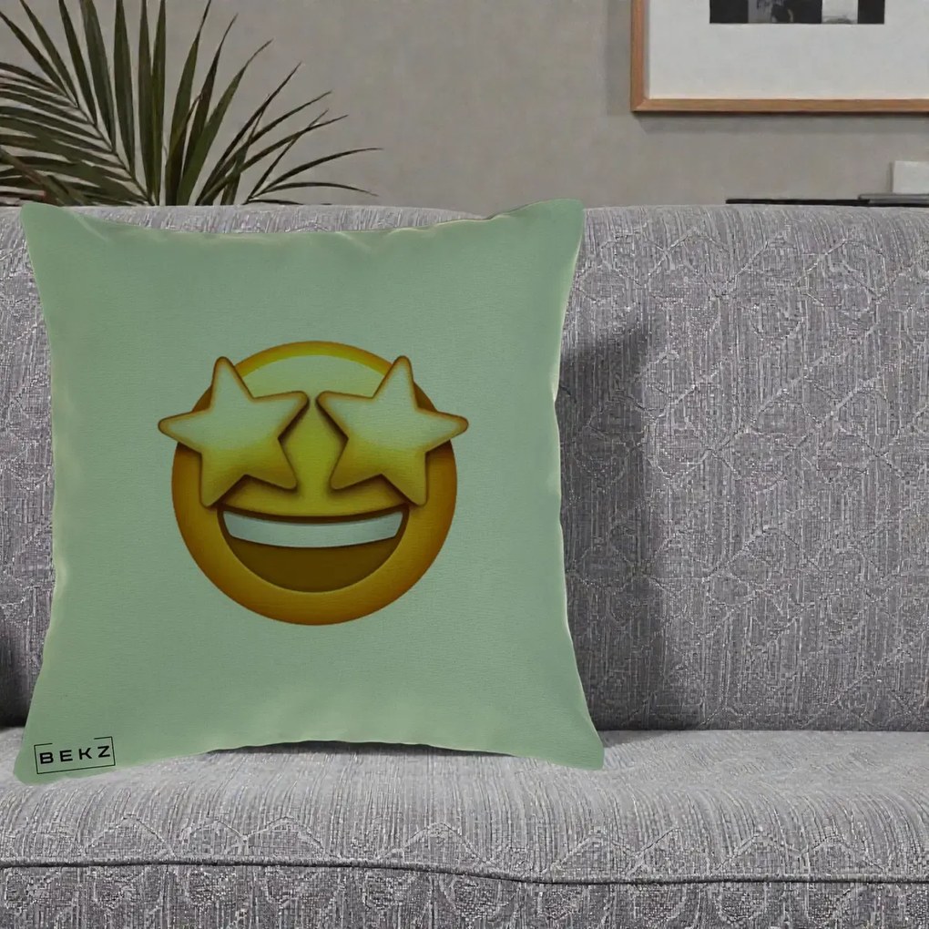 Perna Decorativa Emoji Ochi Stele, 40x40 cm, Verde, Husa Detasabila, Perna Inclusa, BEKZ®