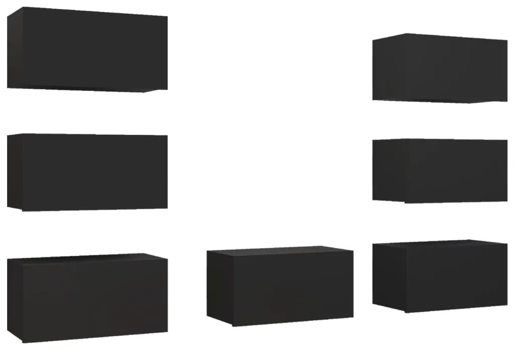 Comode TV, 7 buc., negru, 30,5x30x60 cm, PAL 7, Negru, 30.5 x 30 x 110 cm