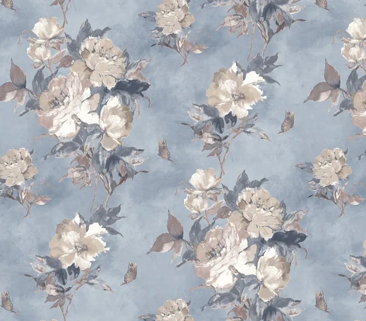 Tapet Madama Butterfly, Denim Blue Luxury Floral, 1838 Wallcoverings, 5.3mp / rola