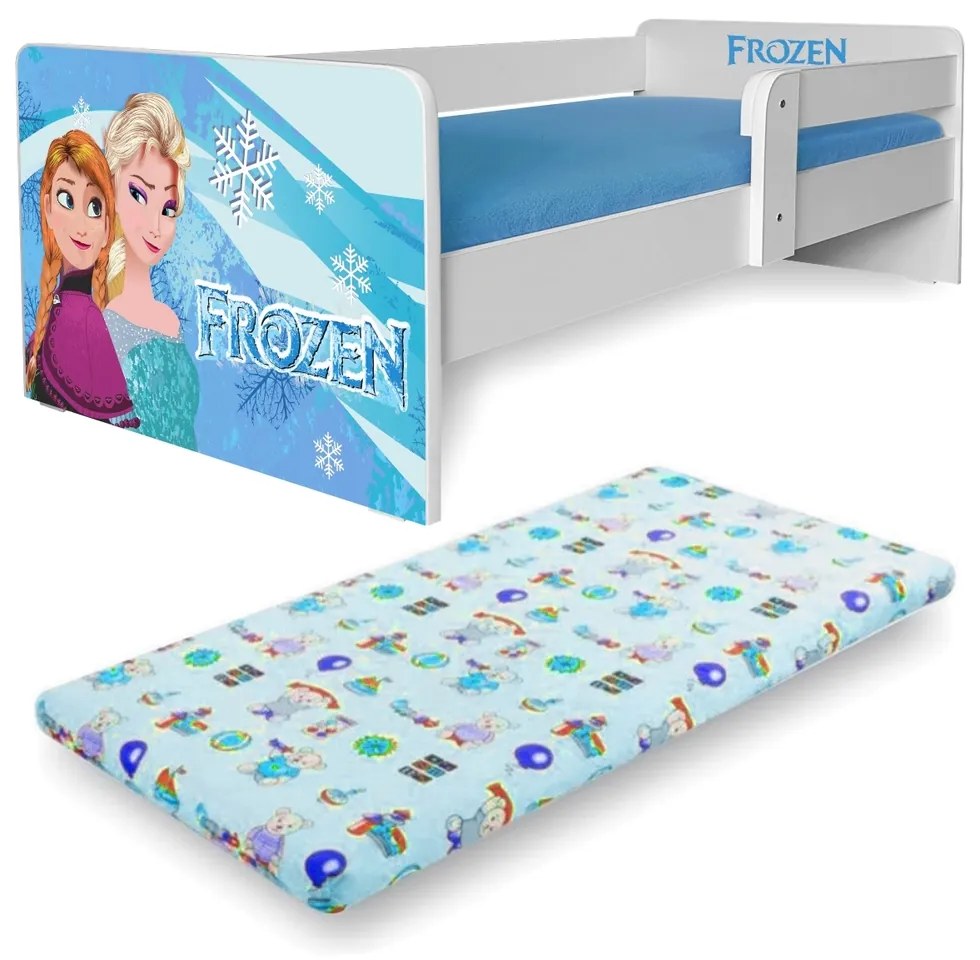 Pat Copii Frozen P1 2-8 Ani Cu Saltea cu Lana Si Protectie Laterala Detasabila - Pc-p-mk-frz-p1-70