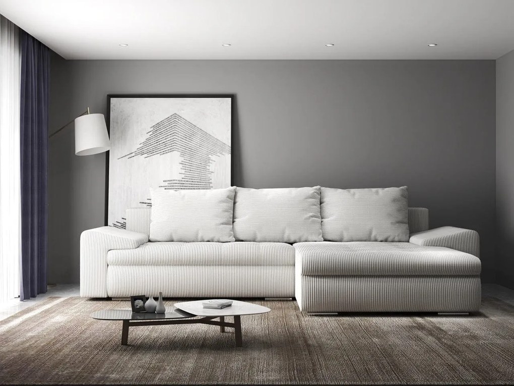 Colțar extensibil dumonde cu ladă de depozitare si sezut confortabil din spuma high-density, Leonardo Zoom Crem 260x185 cm II