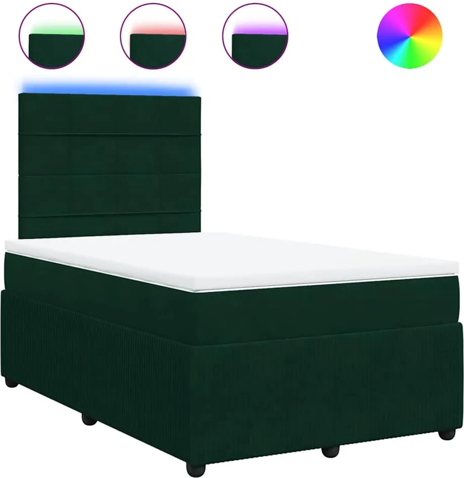 vidaXL Pat box spring cu saltea, verde închis, 120x200 cm, catifea