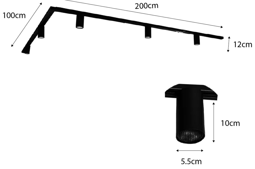 Sistem modern de iluminat pe șine cu 5 spoturi negre monofazate GU10 50mm - Iconic Ruby