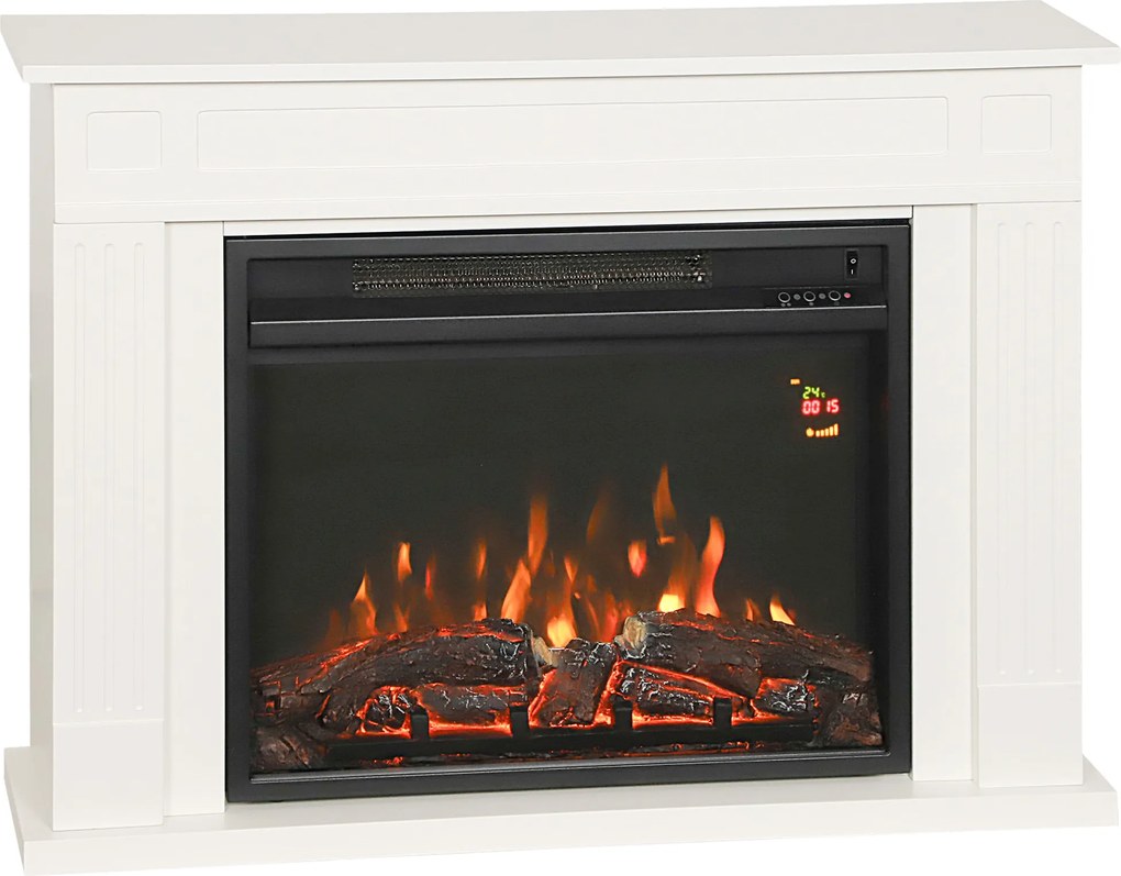 HOMCOM Șemineu Electric cu Flacără în 12 Culori, Telecomandă și Timer, 98x23.5x69.5 cm, Alb și Negru | Aosom Romania