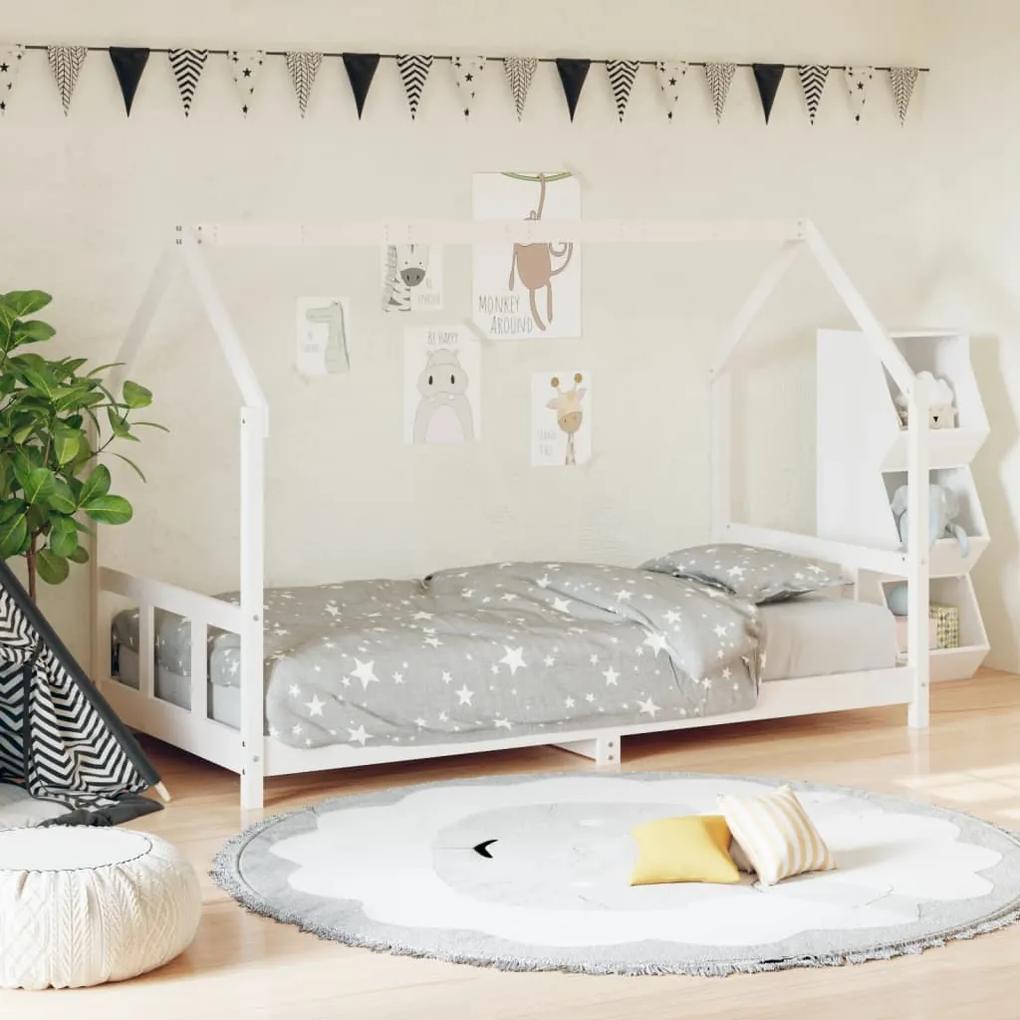 835719 vidaXL Cadru de pat pentru copii, alb, 90x200 cm, lemn masiv de pin