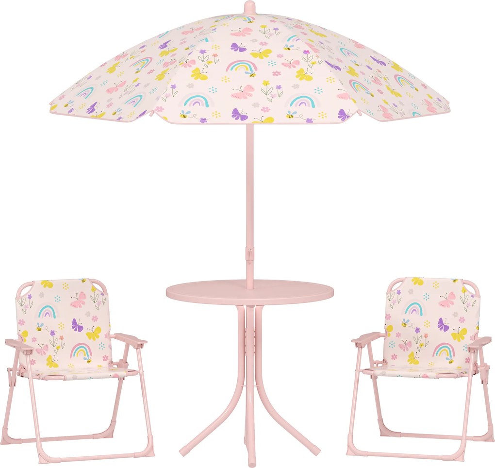 AIYAPLAY Set de Mobilier de Grădină din 4 Piese cu Masă, Scaune și Umbrelă de Soare Reglabilă, 50xΦ49,5 cm, Roz | Aosom Romania