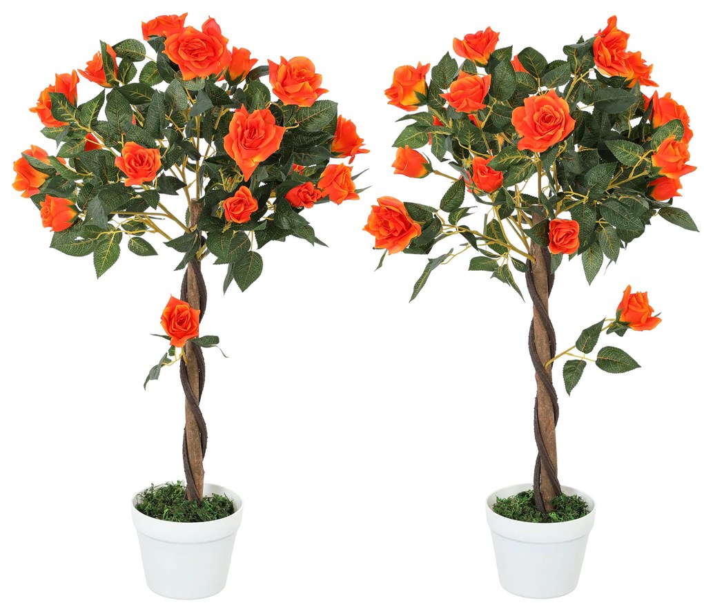 Outsunny Plantă Artificială de Trandafir cu 21 de Flori Ø18x90 cm Portocaliu cu Vas | Aosom Romania
