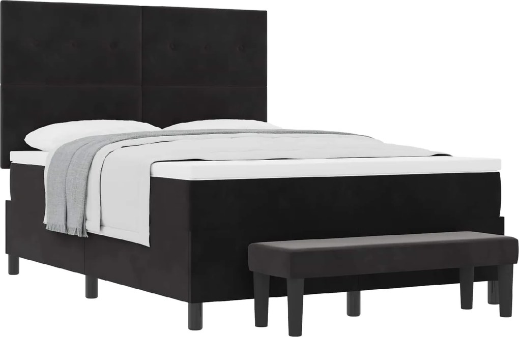vidaXL Pat cu arcuri cu saltea cu headboard Negru 140 x 200 cm Catifea