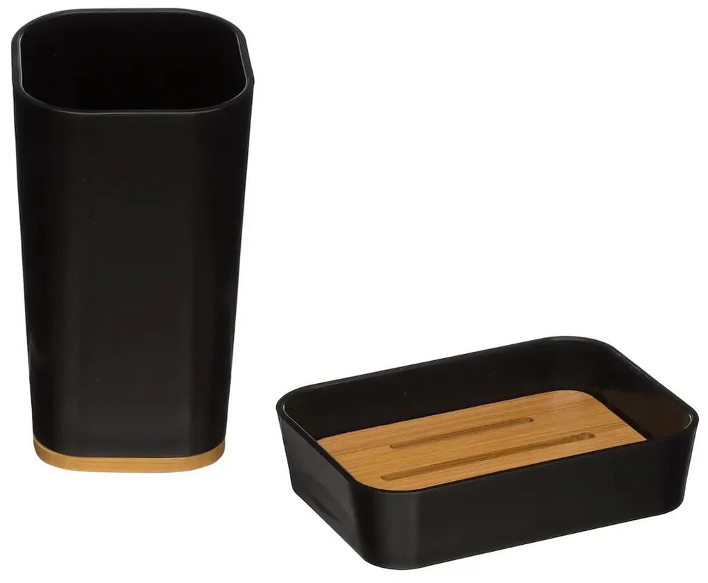 Set cana pentru periuta de dinti si savoniera NATUREO, negru