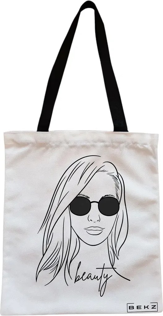 Sacosa de Panza pentru Cumparaturi, Geanta Tote, model Beauty Girl, Cu fermoar, 38x34.5 cm, Alba, BEKZ®