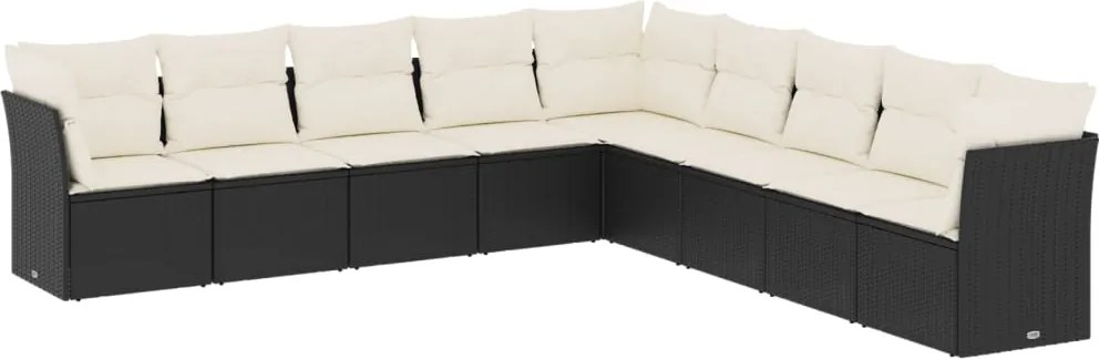 vidaXL Set mobilier de grădină cu perne, 9 piese, negru, poliratan
