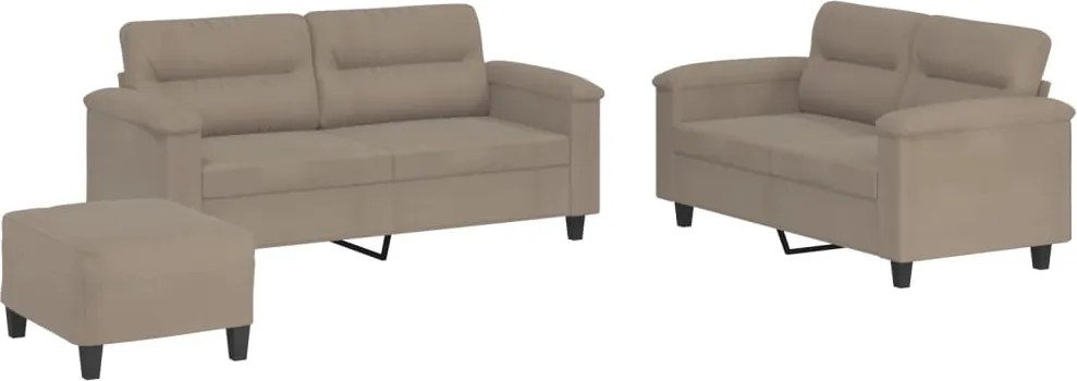 vidaXL Set de canapele cu perne, 3 piese, gri taupe, microfibră
