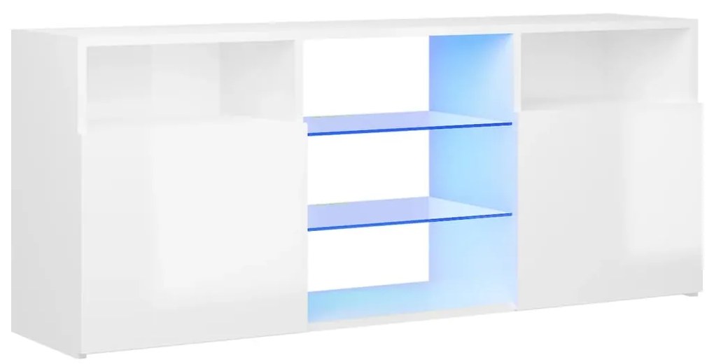 804307 vidaXL Comodă TV cu lumini LED, alb extralucios, 120x30x50 cm