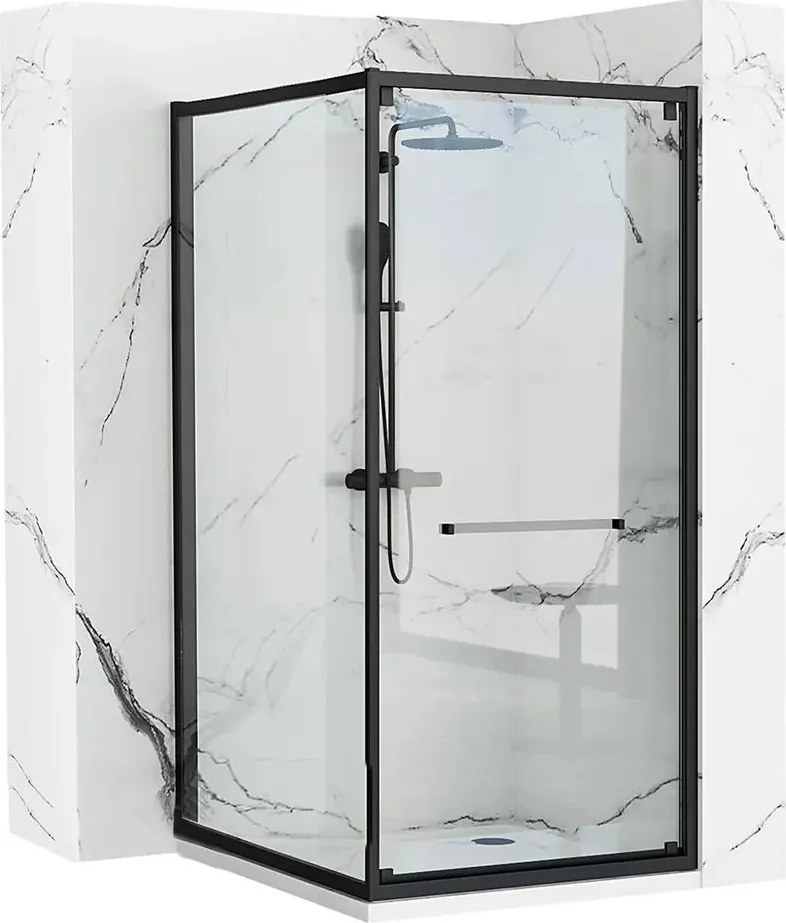 Cabina dus cu cadita de dus dreptunghiulara si usa batanta Rea Space In 80x100 negru mat