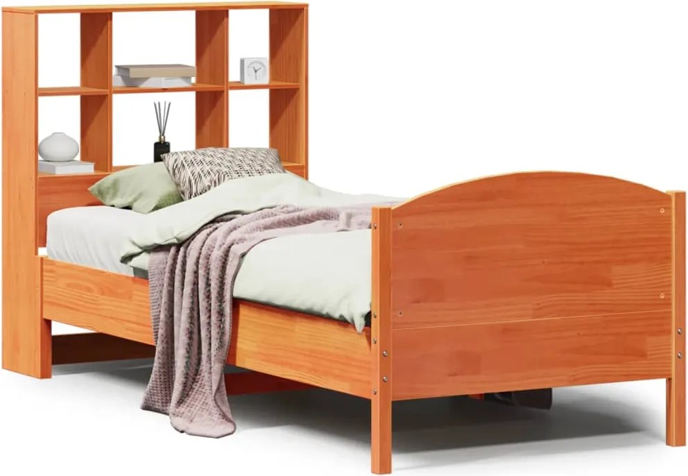 vidaXL Pat bibliotecă fără saltea maro ceruit 75x190 cm lemn masiv pin