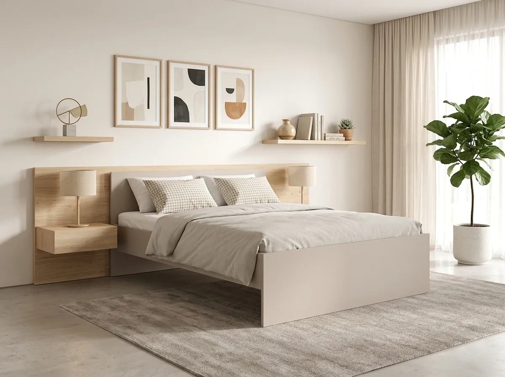 Pat ELISA 180 x 200 cm, casmir bej Saltele: Saltea Sommera 18 cm, Somiera pat: Cu lamele drepte