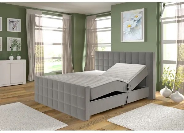 Pat tapițat reglabil electric HELEN 180x200 cm, gri, cu saltele și topper