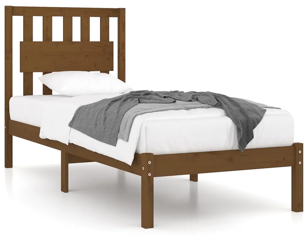 3103896 vidaXL Cadru de pat mic single, maro miere, 75x190 cm, lemn masiv pin