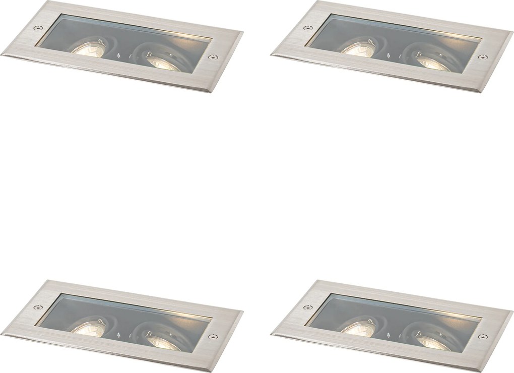 Set de 4 spoturi moderne de sol din oțel cu 2 lumini reglabile IP65 - Oneon