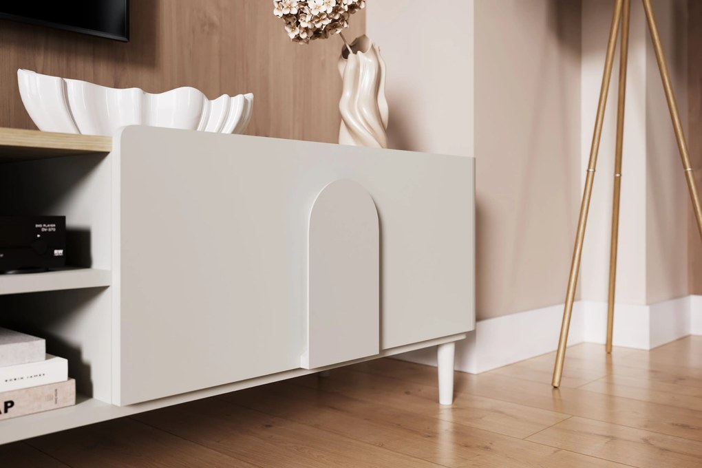 Comodă TV Amilio 170 cm cu sertar - cashmere / stejar uleiat / mânere cashmere