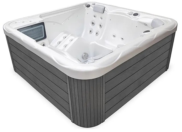 Minipiscina Pluto alb lucios, Wellis, MyLine, sistem stereo myMusic, 5 locuri, 200x200 cm