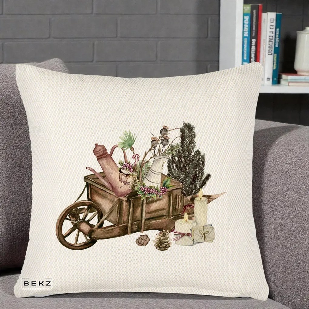 Perna Decorativa Roaba Rustica de Craciun, 40x40 cm, Crem Reliefat, Husa Detasabila, Perna Inclusa, BEKZ®